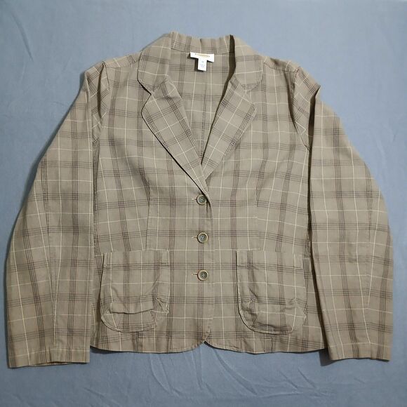 Talbots Jackets & Blazers - Talbots Women 14 Brown Plaid 100% Cotton V Neck Blazer Office Business